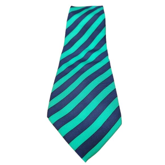 Leonardo Strelli by Tie Rack Silk Tie Green Navy Stripe Made in Italy - Picture 1 of 7